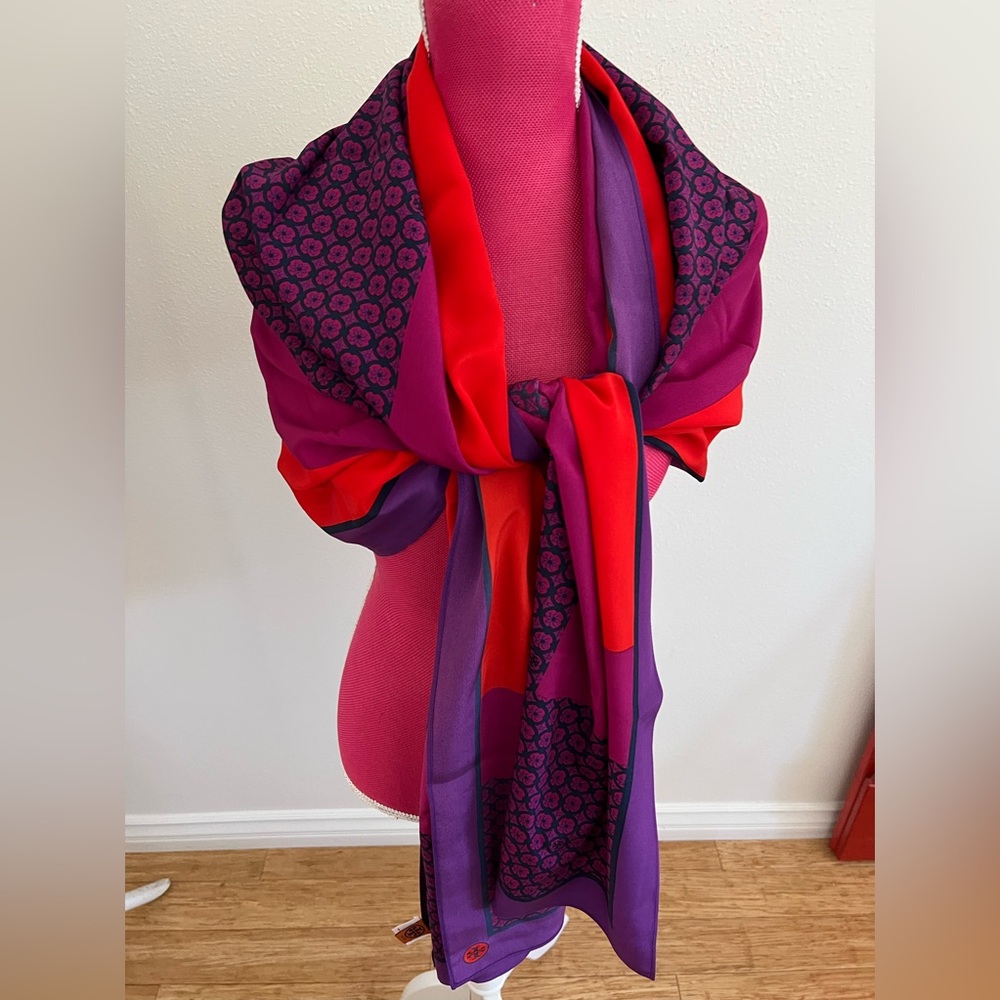 Tory Burch Purple & Pink Silk Scarf
